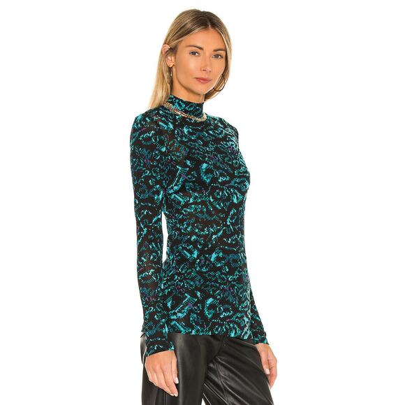 Diane von Furstenberg Remy Mesh Top Mock Neck Sheer Leopard Snake Patina Medium - Picture 3 of 14